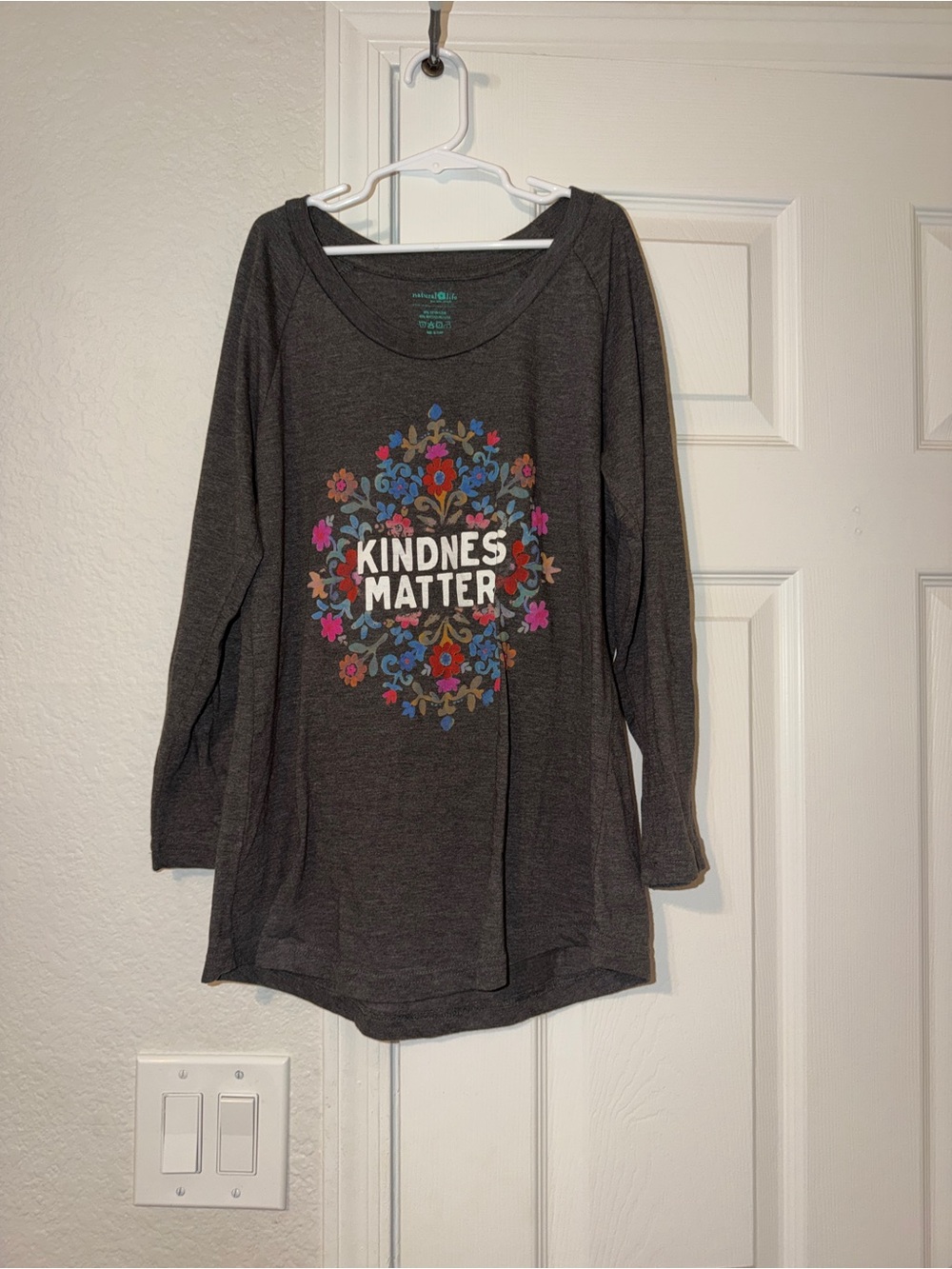 Natural Life Long Sleeve Tee - Kindness Matter Floral Graphic - Dark Gray